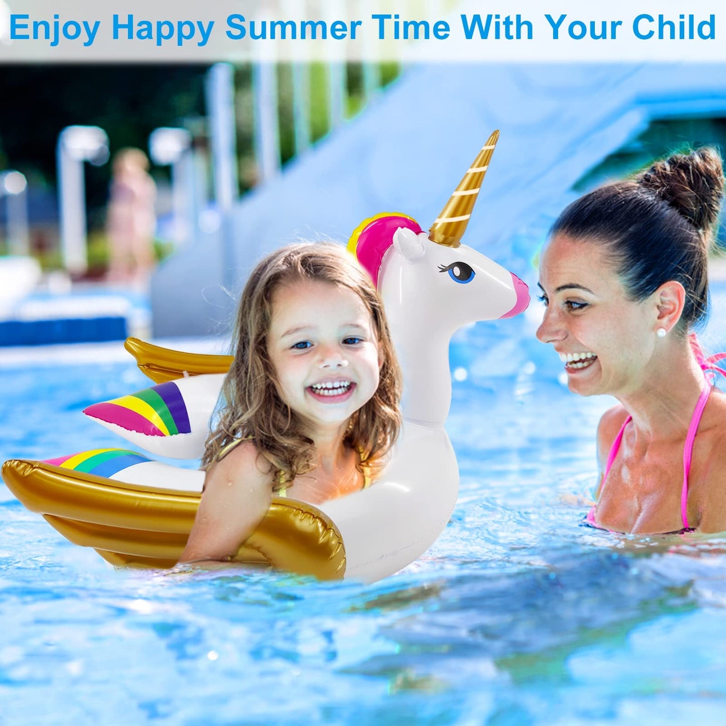 iGeeKid 2 Pack Pool Float for Kids Unicorn Flamingo Swim Floats for Toddlers Age 3-8 Years Pool Toys for Kids Inflatable Floaties Unicorn Swimming Ring Ride On for Girl Boy Summer Beach Supplies