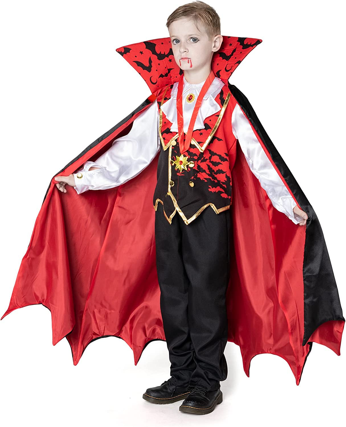 Spooktacular Creations Child Vampire Costume For Boy, Scary Halloween Red Vampire Costume For Kids Dress Up-S(5-7Yr)