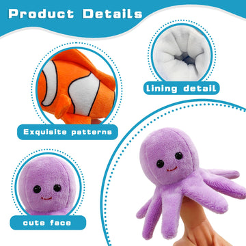 JUSTQUNSEEN 6pcs Finger Puppets Set, Cute Sea Animal Finger Puppet for Role-Playing Mini Hand Puppets Suitable for Kids,Sea Anim
