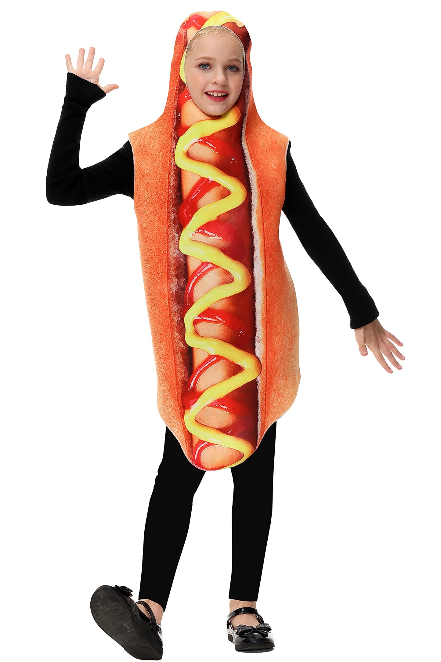 Aobute Unisex Kids Hotdog Costume Halloween Boys Girls Hot Dog Outfits Cute Fast Food Mascot Suit 8-10 Years