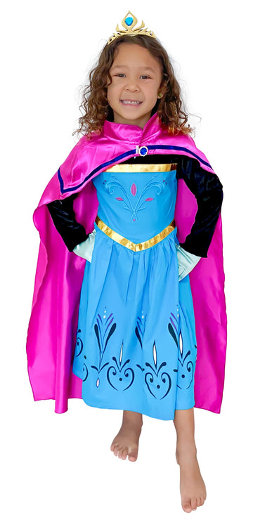 Cokos Box Girls Coronation Dress Costume Cape Gloves Tiara Crown Accessories Kids Set (Blue, 5 Years)