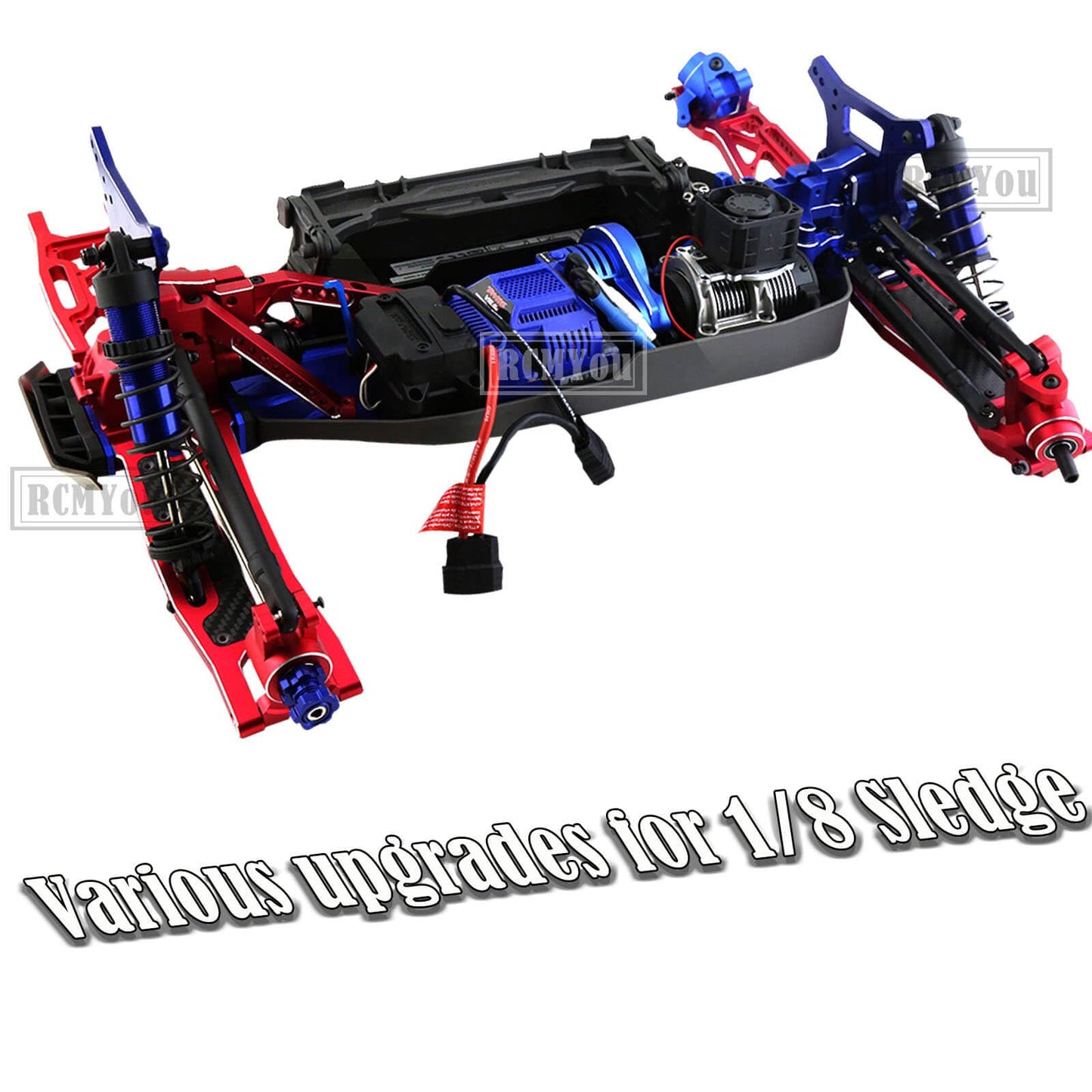 RCMYou RC Shocks Absorber Damper Upgrades Part for 1/8 Sledge 4WD #95076-4,4PCS Alloy Front Rear Big Bore Full Metal Adjustable