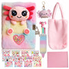 Axolotl Diary Kit with lock Axolotl Gifts Set for Girls Secret Diary Journal Notebook Plush Carrier Bag Multicolored Pen Cute Keychains Stickers Idea Birthday Gift For Girls 5 6 7 8 9 10-12 Years Old