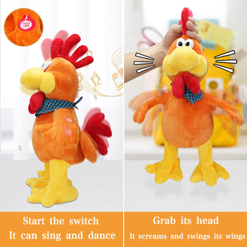 Sdenow Musical Squawking Chicken Stuffed Animal Walking Singing Waving Rooster Fun Electronic Interactive Animation Plush Toys G
