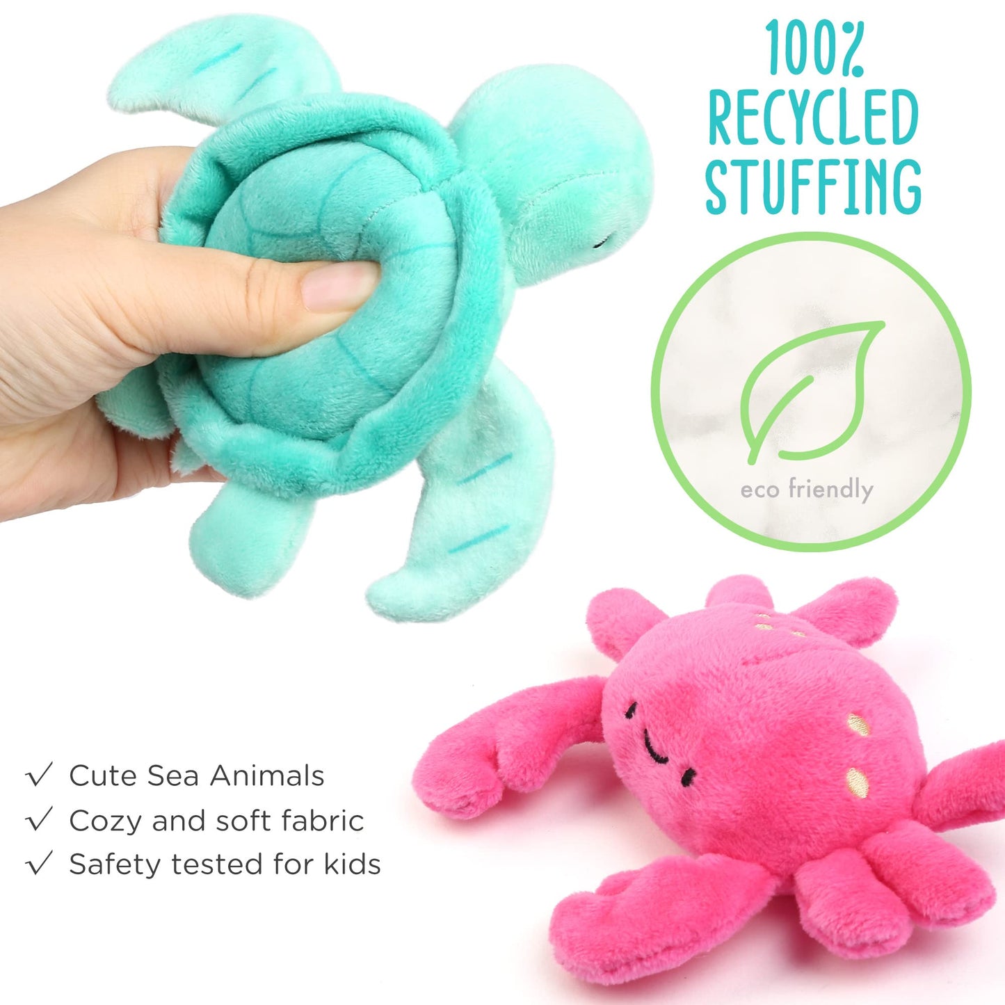 Benben Ocean Stuffed Animal, 5 Pack Small Sea Creature Plush Toys And Shell Carrying Bag Set, Cute Plushies For Baby Kids, Sea Turtle, Octopus, Mermaid, Seahorse, Crab, Baby Shower, Stocking Stuffers