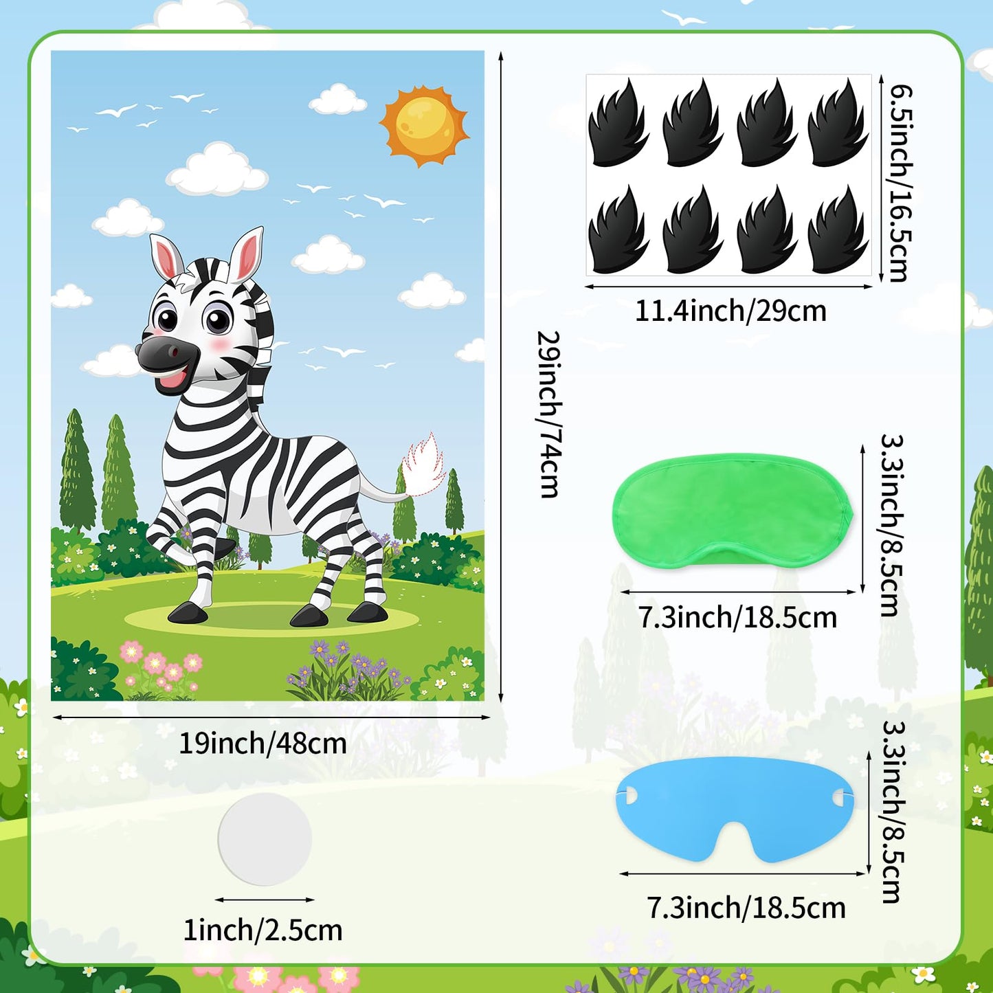 Pin The Tail On The Zebra Party Games For Kids Wild Animal Birthday Party Decorations, For Jungle Safari Party Decorations Zoo Party Supplies For Boys Girls, Large Zebra Poster With 56 Tail Stickers