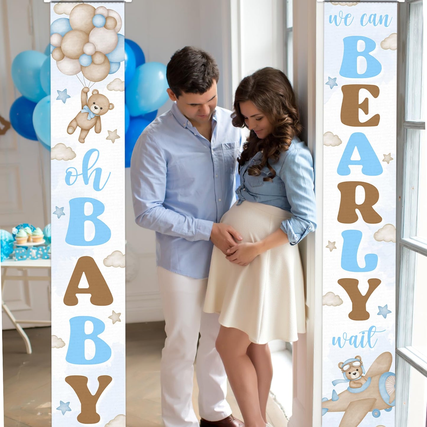 Bear Baby Shower Party Decorations We Can Bearly Wait Porch Sign Banner Gender Reveal Banner Porch Sign For Welcome Baby Party G