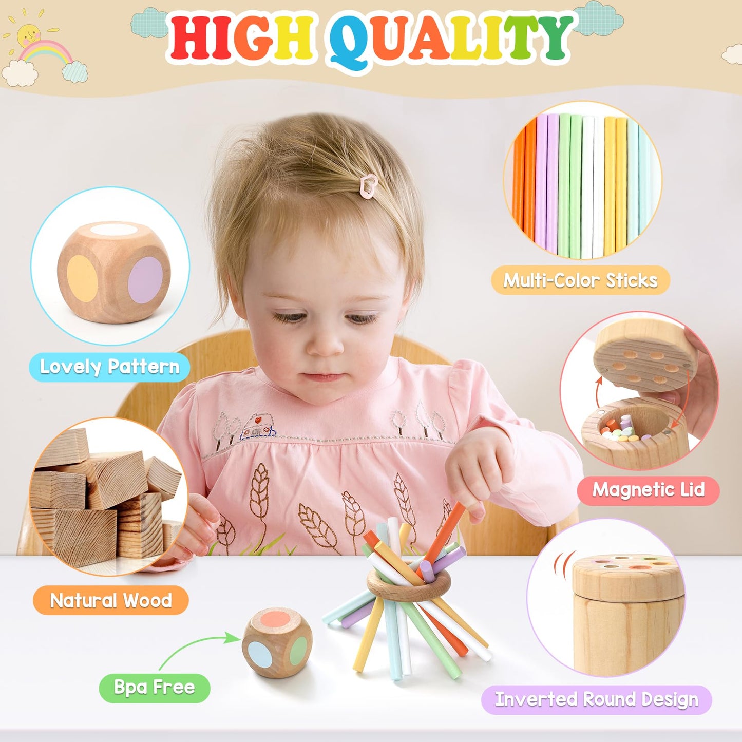 Ficcurys Montessori Toys For Toddlers 1-3,Fine Motor Skills Toys For Toddlers 1-3,Educational Toys For Baby 6-12 Months,Wooden K