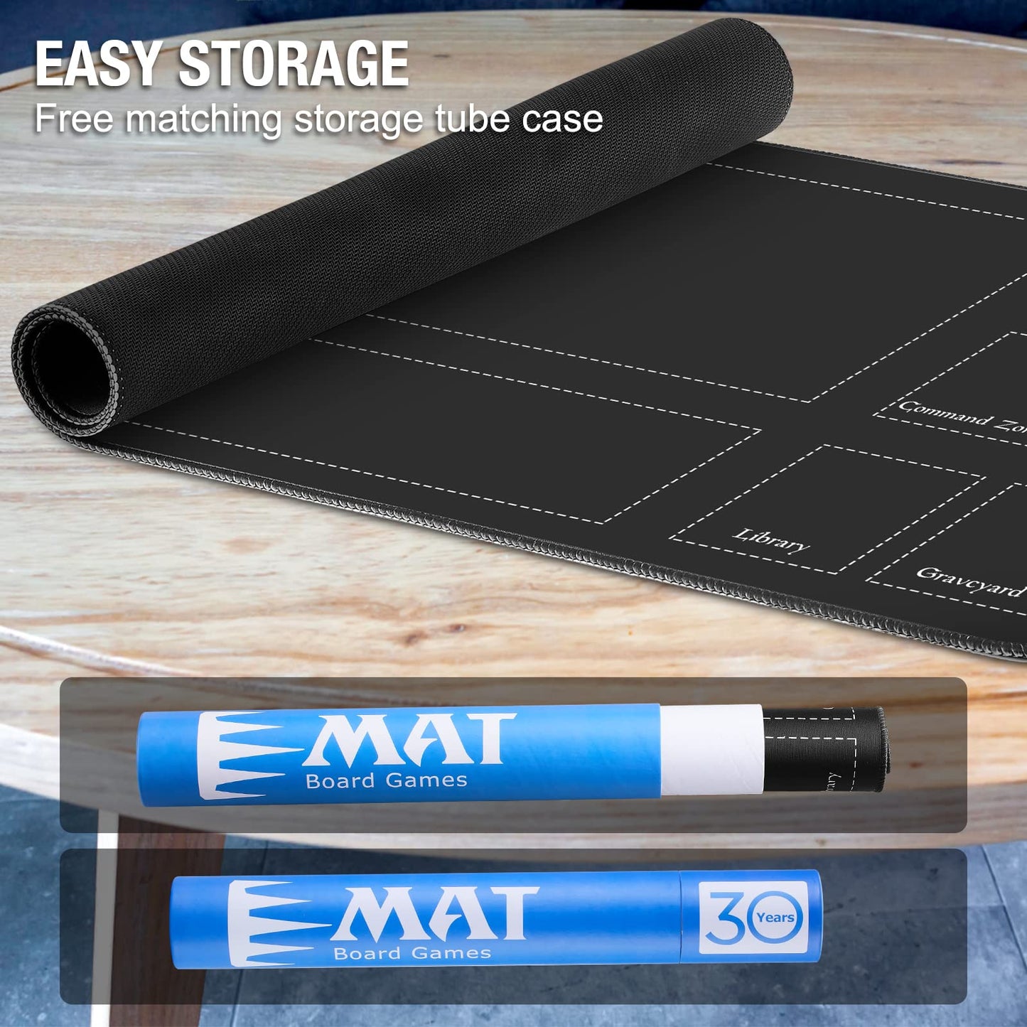 Biouai Stitched Playmat for MTG - Black, 24x12x0.08, Includes Tube Case for Card Game Protection