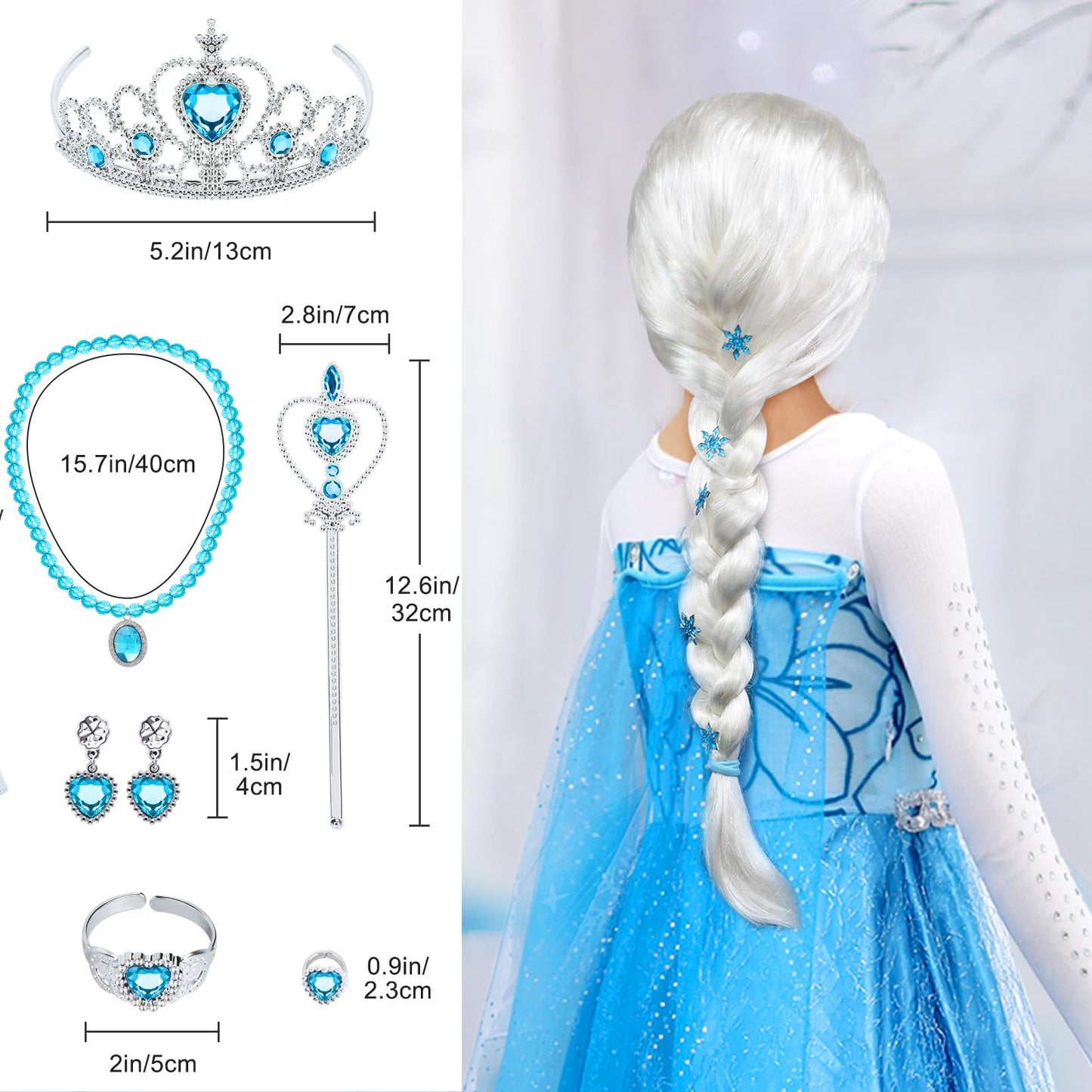 G.C Girls Light Up Elsa Dress Costume Toddler Princess Dress Up With Cape Kids Elsa Wig Crown Wand Toys Halloween Cosplay Birthday Party Gifts