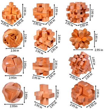 18 Pack Wooden Brain Teaser Puzzles Wooden Burr Puzzles Brain Teaser Puzzle With Gift Packing Box Magic Puzzle Games Toys For Kids And Adults By Ahyuan (Natural Wood)