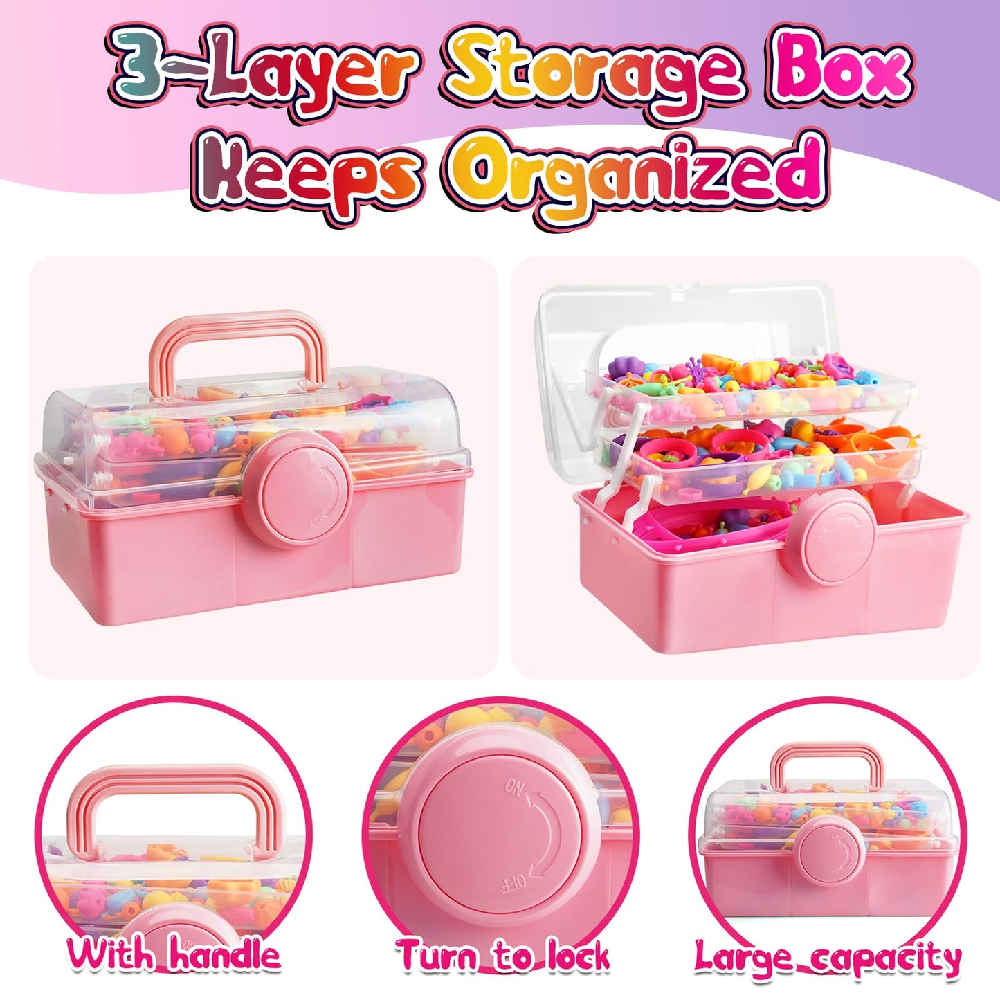 Funzbo 850Pcs Pop Beads - Jewelry Making Kit For 3 4 5 6 7 8 Year Old Little Girls, Arts And Crafts Toys For Kids, Necklace Bracelet Ring Hairband Creativity Snap Set Easter Holidays Birthday Gifts