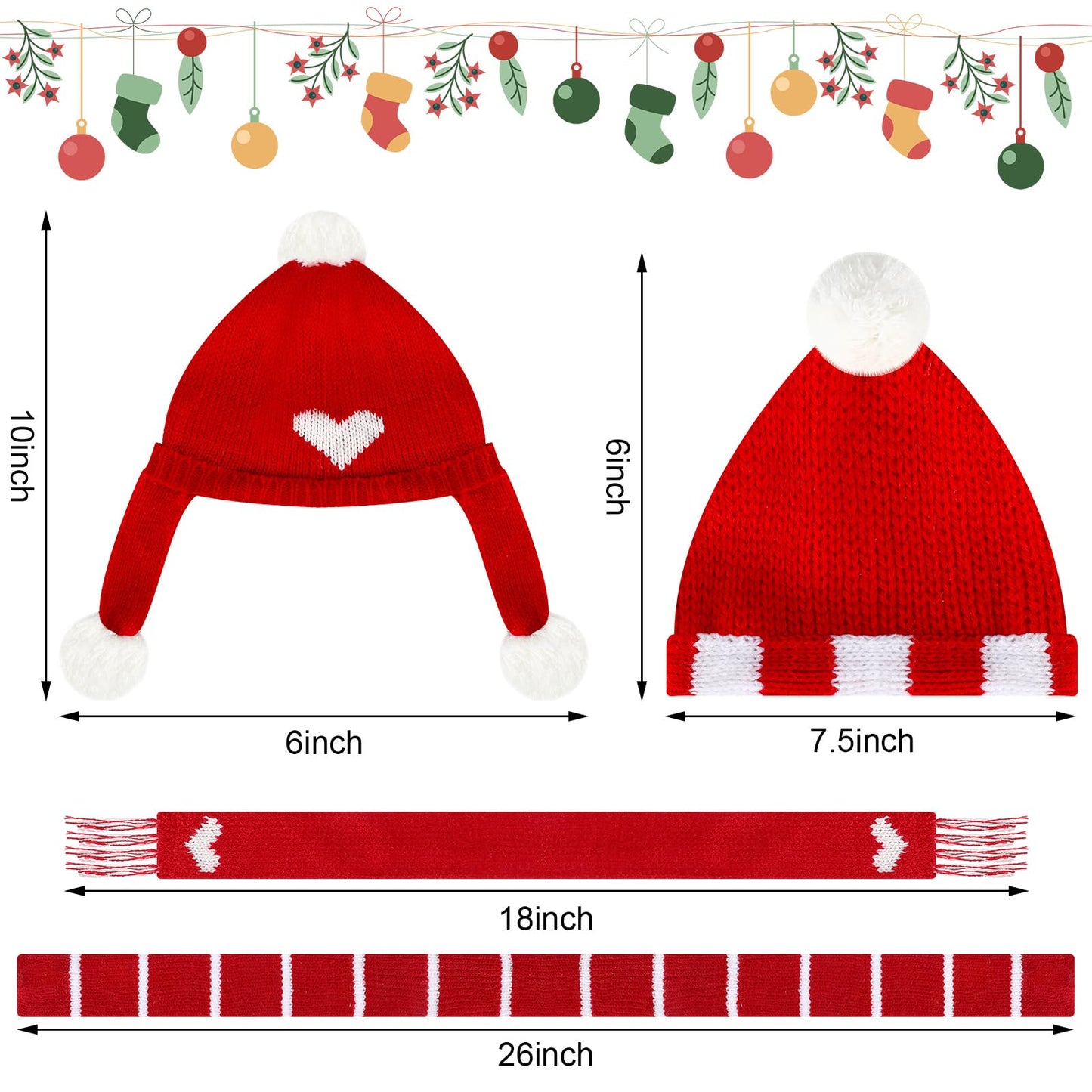 4 Pack Doll Clothes Christmas Mini Snowman Hats Scarf, Santa Knit Hat Christmas Tree Scarf For Doll Elf Santa Mini Snowman (Cute