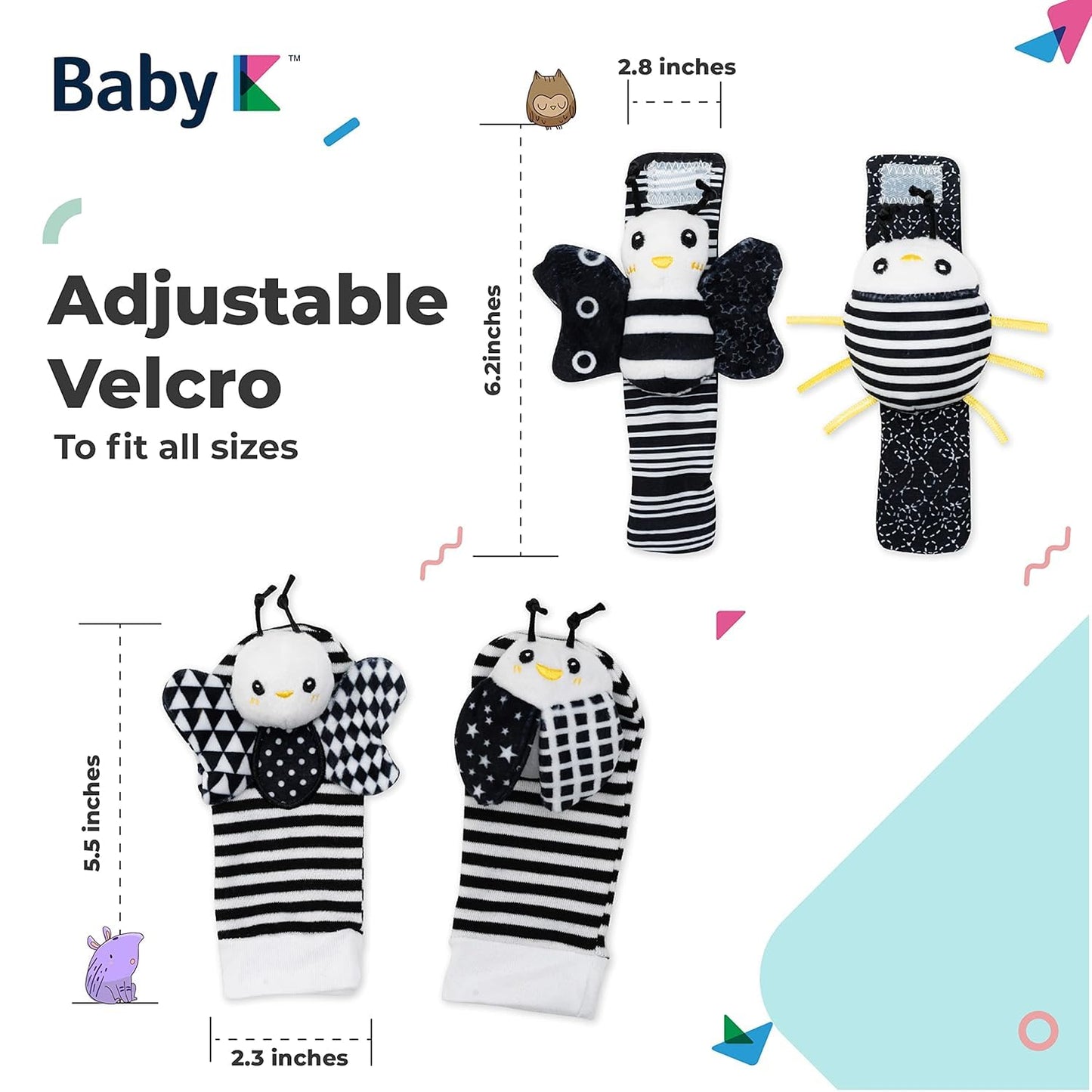 Baby K Rattle Socks & Wrist Rattles And Hand Rattle (Set E+ Flower) - Newborn Toys For Baby Boy Or Girl - Brain Development Infant Toys - Hand And Foot Rattles Suitable For 3-6, 6-12 Months Babies