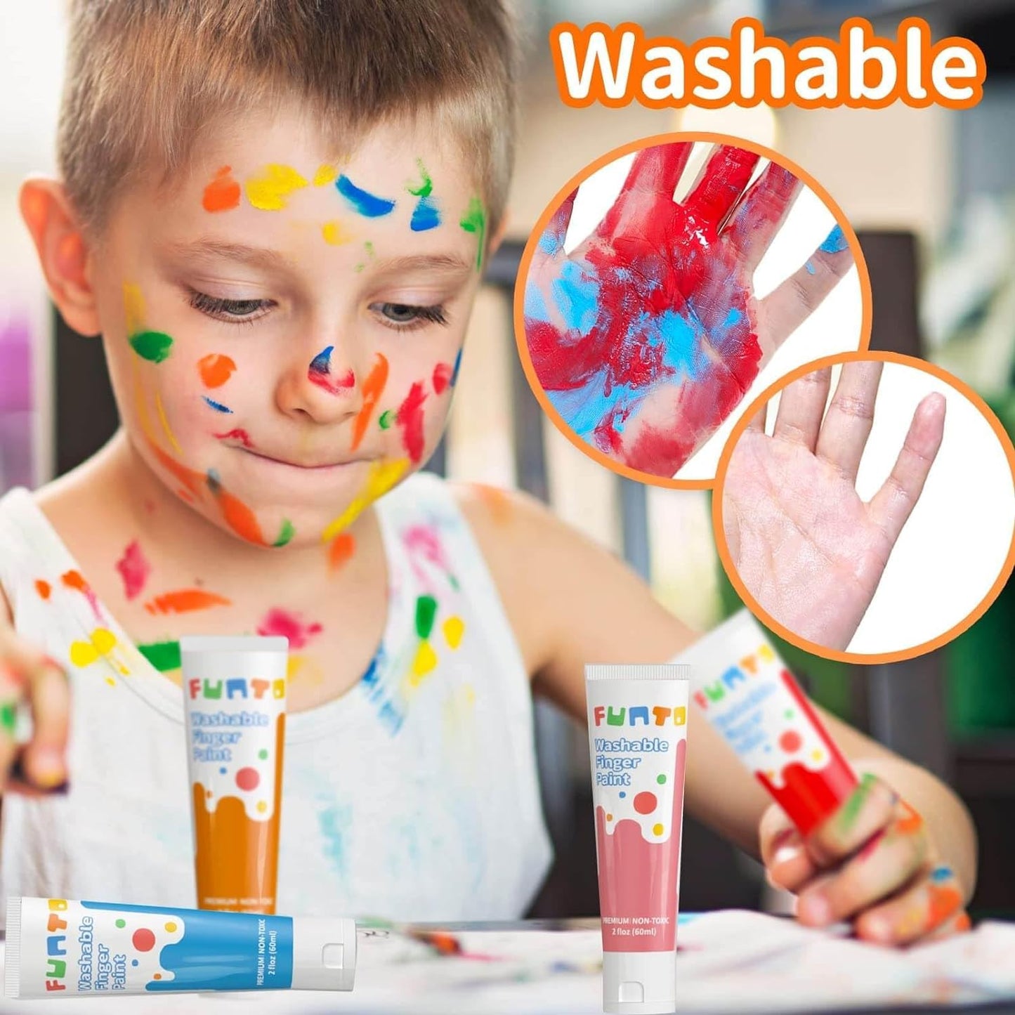 Funto Washable Finger Paint for Kids, Safe & Non-Toxic Finger Painting for Toddlers 1-3, Bath Paint, Toddler Art Painting Suppli