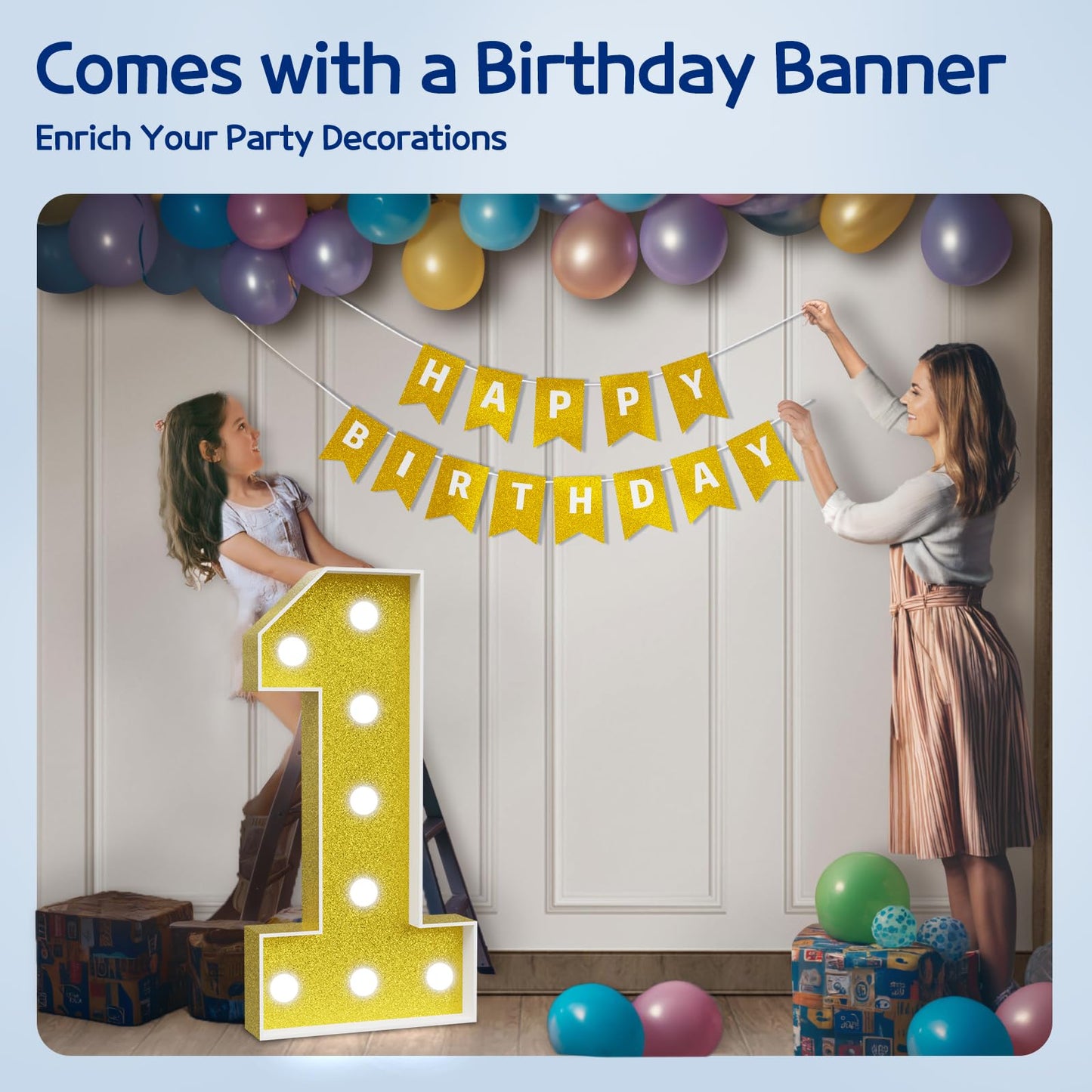 Imprsv Marquee Numbers Gold 1St-Birthday Decorations: Large 3Ft Light Up Number First Birthday Decoration For Boy Girl One Year