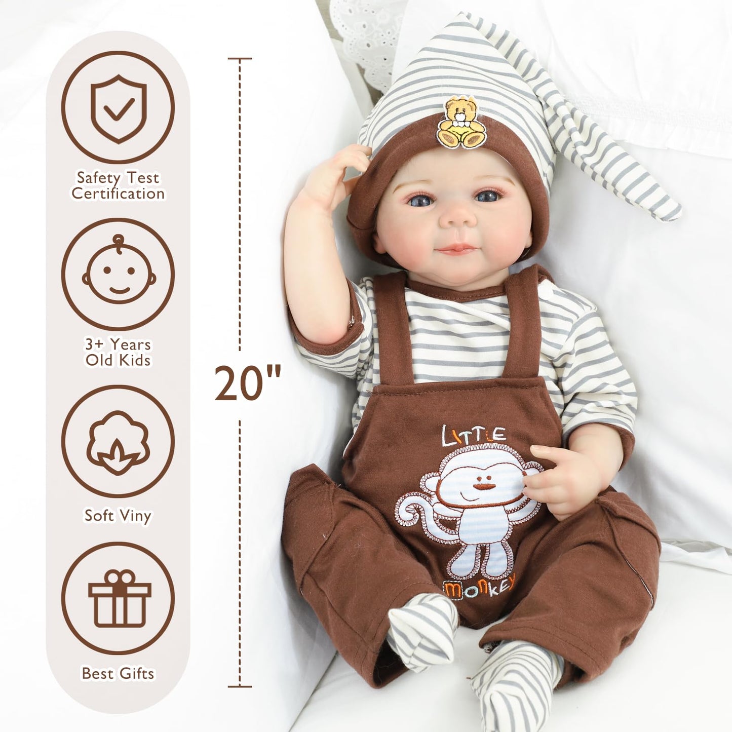 Kdudgso Realistic Reborn Baby Dolls 20'' Sweet Smile Lifelike Newborn Baby Doll Full Vinyl Body Poseable Real Life Like Toddler