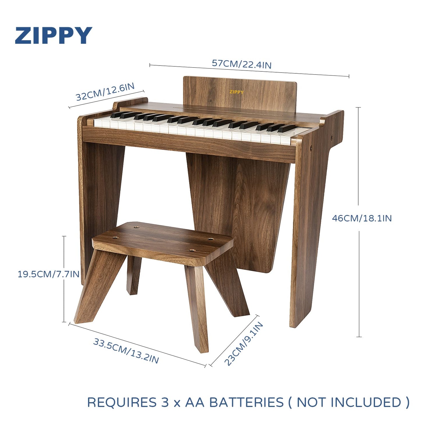 Zippy Kids Piano Keyboard, 37 Keys Digital Piano For Kids, Music Educational Instrument Toy, Wood Piano For 3+ Girls And Boys, W