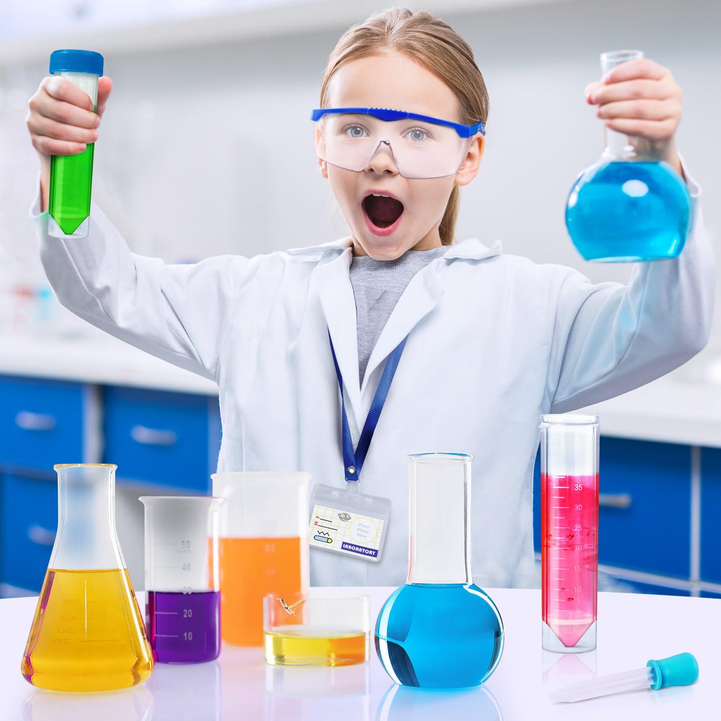 UNGLINGA Kids Lab Coat Doctor Scientist Costume with Science Goggles ID Card Test tube M