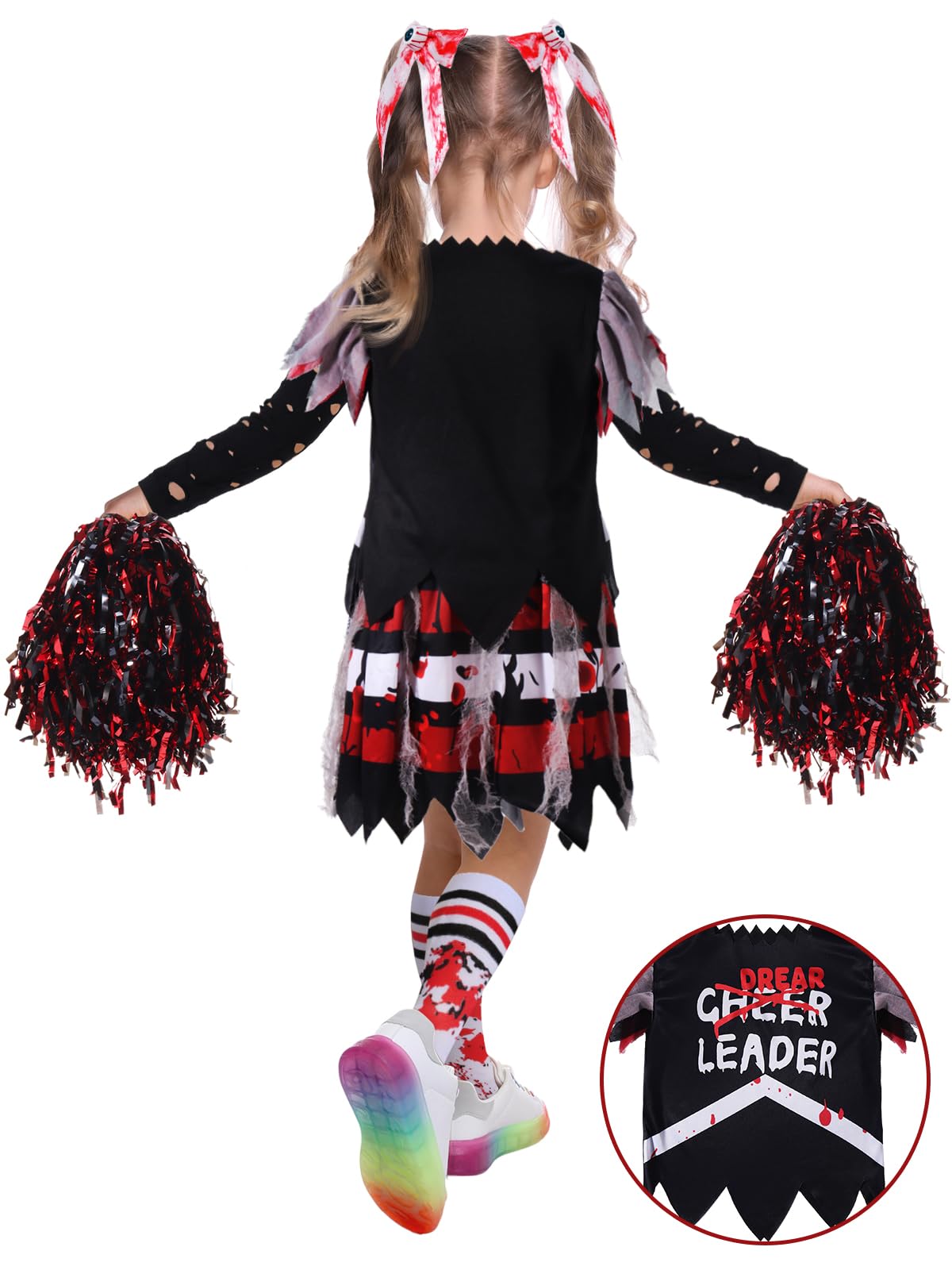 Girls Halloween Costumes, Scary Bloody Dead Cheerleader Costumes For Girls 8-10, Red Zombie Cheerleader Costume For Halloween Dr