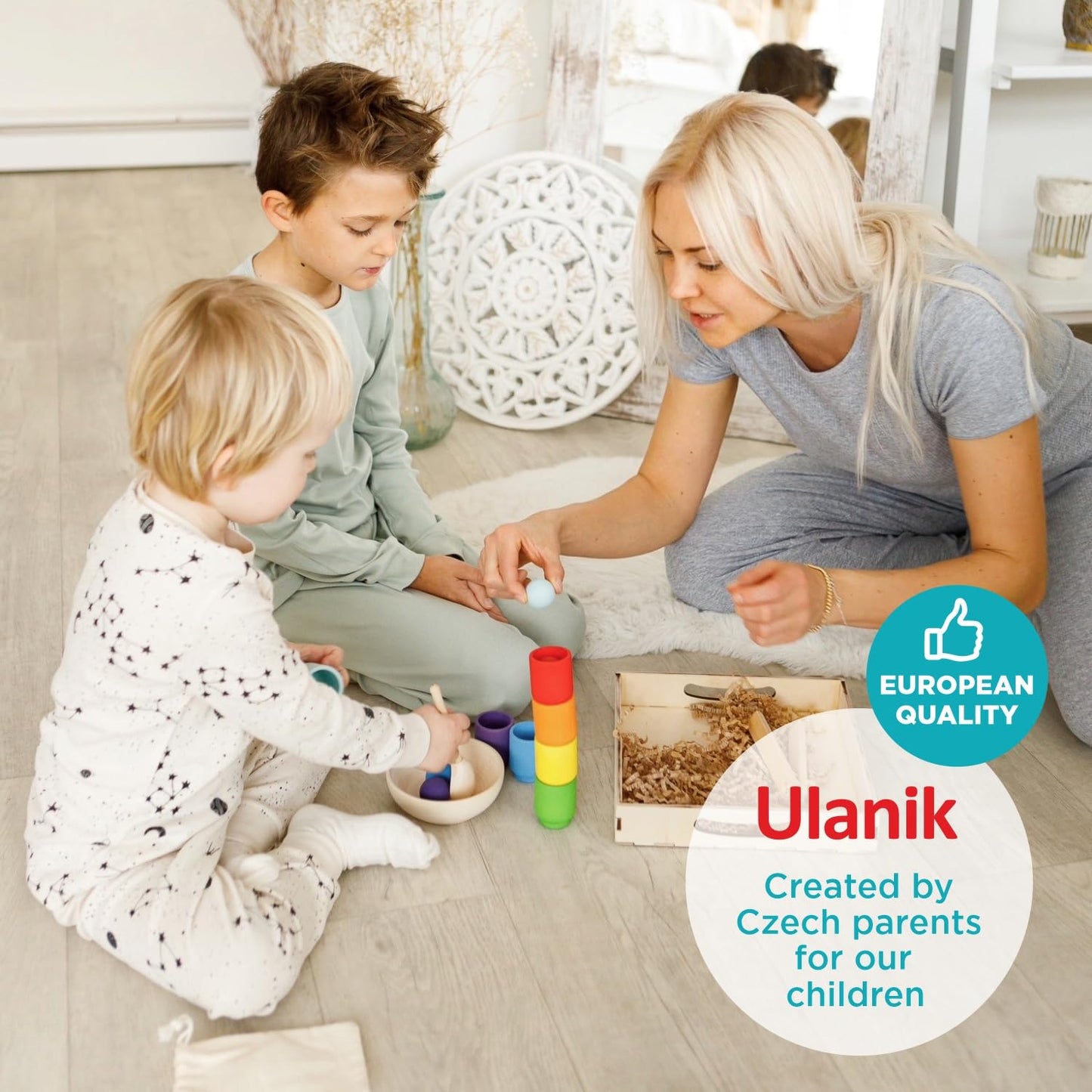 Ulanik Rainbow Balls In Cups Toddler Montessori Toys For 1+ Year Old Kids Wooden Matching Game For Learning Color Sorting And Counting — 7 Balls, 1.18 In
