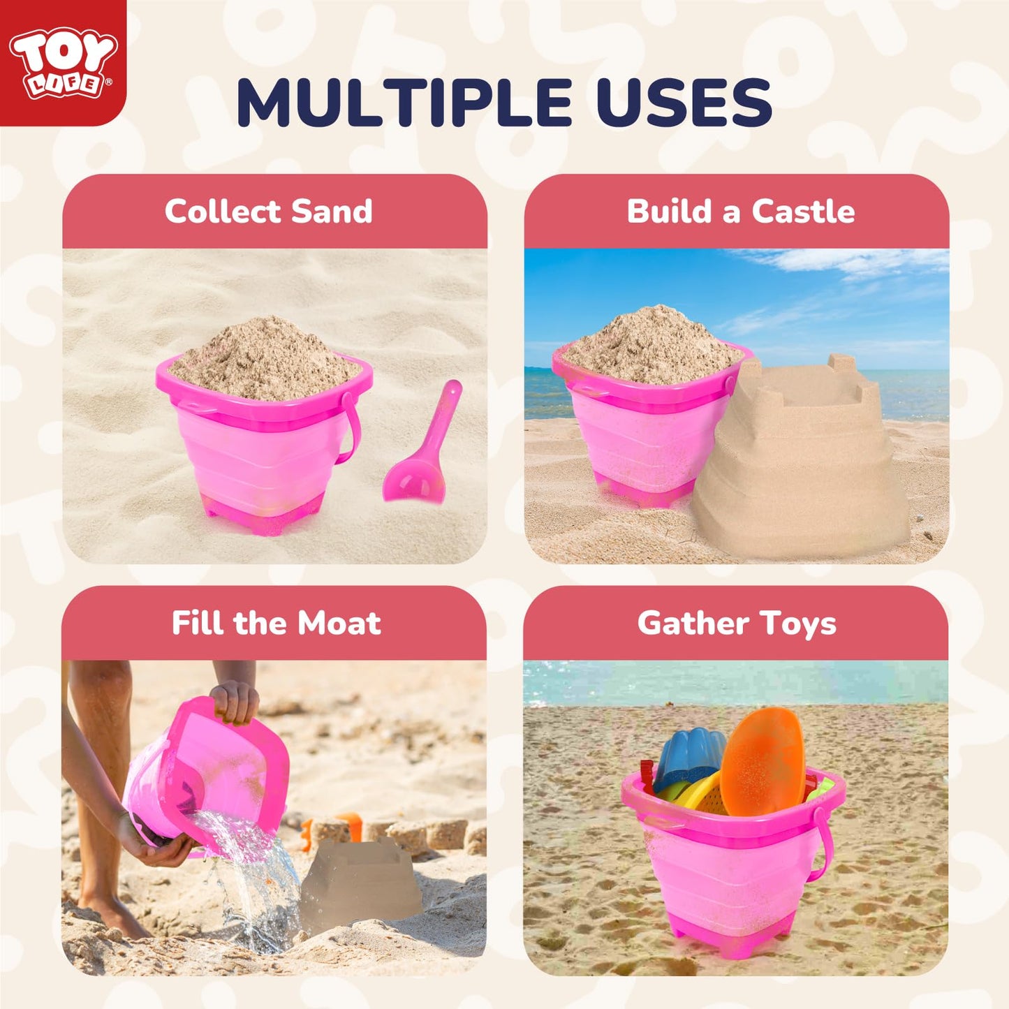 TOY Life 41 Pcs Beach Toys Collapsible Sand Toys Toddlers with Silicone Bucket Shovels & Sand Castle Building Kit Molds, Sandbox
