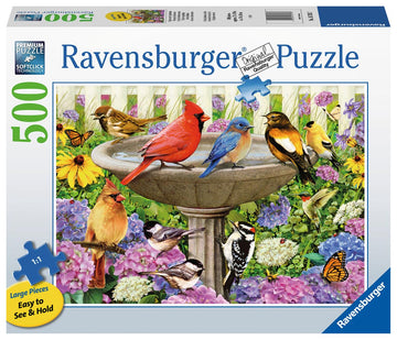 Ravensburger At The Birdbath 500-Piece Large Format Jigsaw Puzzle | Unique Softclick Technology | Vibrant, Glare Free | Suitable For All Ages | Fsc Certified