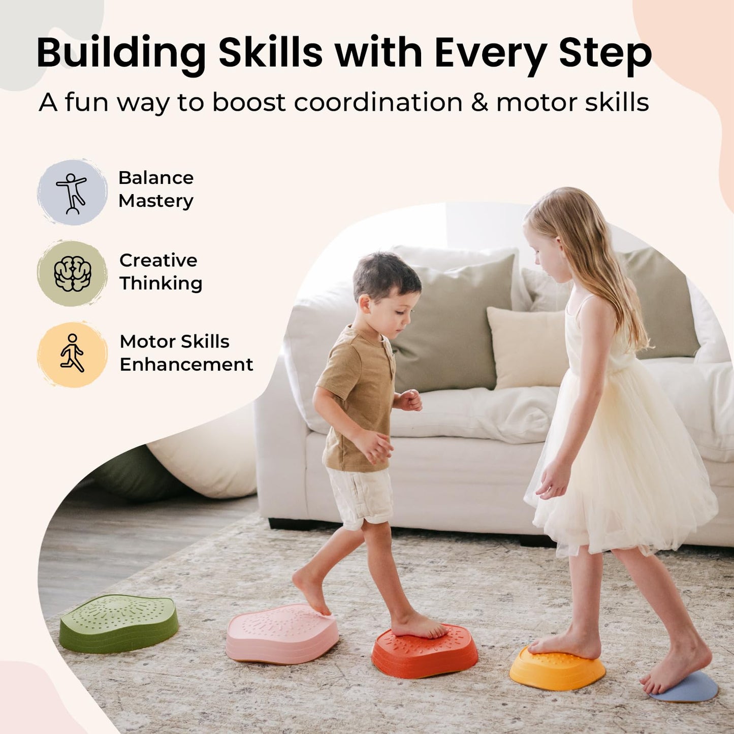 Tiny Land Stepping Stones For Kids, 5Pcs Non-Slip Toddler Stepping Stones, Sensory Stepping Stones For Promoting Toddler'S Balance & Coordination Skills, Stepping Stones For Toddlers 3-5