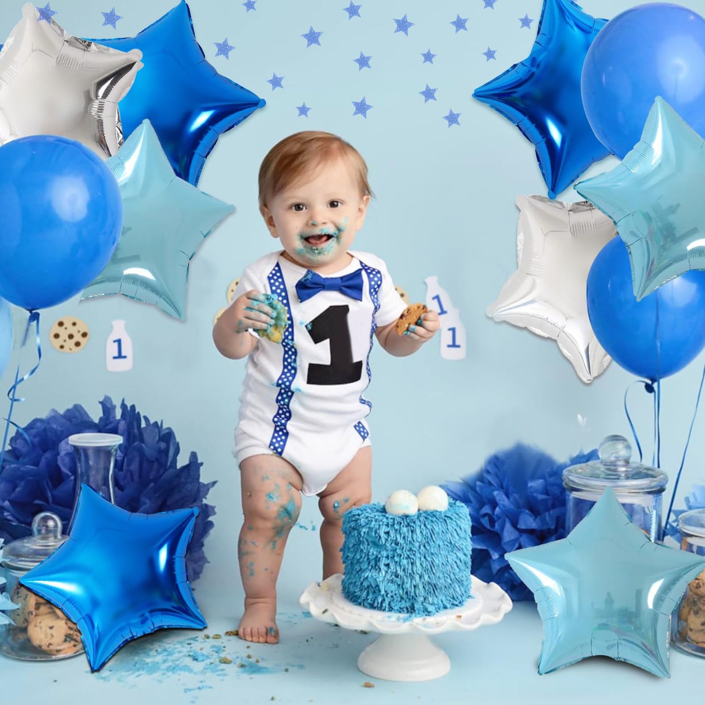 Blue Silver Foil Star Balloons, 18 Inches Star Foil Balloons For Helium, 10 Pcs Blue Silver Helium Birthday Balloons, Party Foil