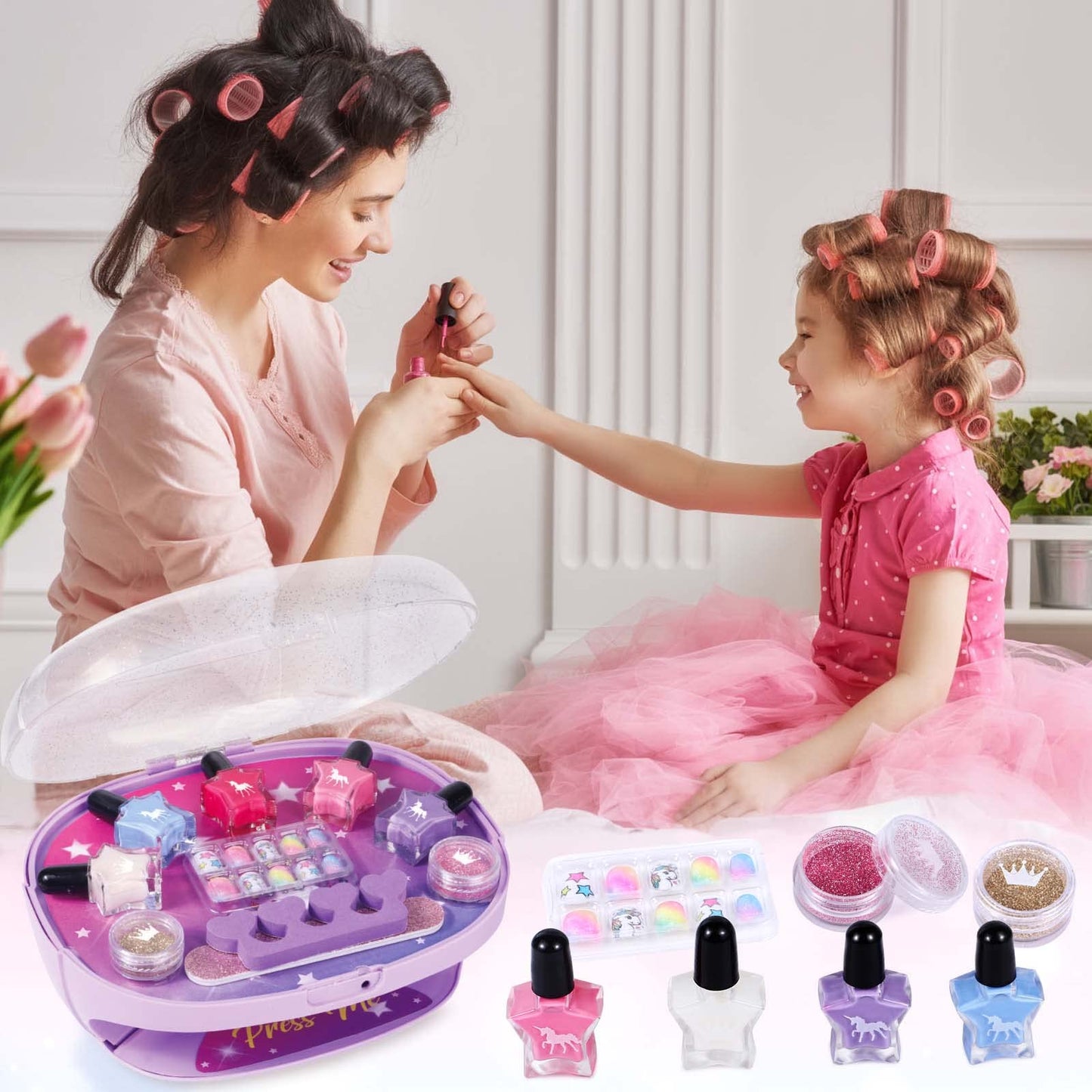 Golray Kids Nail Polish Set for Girls, All-in-One Nail Art Kit - Nail Dryer/ Nail Polish/ Glitter Powder/ False Nails/ Nail Deca