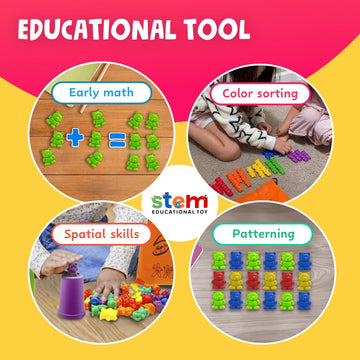 Skoolzy Counting Bears Set - 70 Pc Color Sorting Sensory Toys For Toddlers 3-4 - Montessori Toys For 3 Year Old - Autism Toys For Toddlers 3-4 - Color Sorting Toys For Toddlers Learning + Education