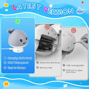 2025 Latest Whale Bath Toy Sprinkler With Charging Dock, Light Up Bath Toys For Babies 6-12 12-18 Months N Kids Ages 1-3, Toddle