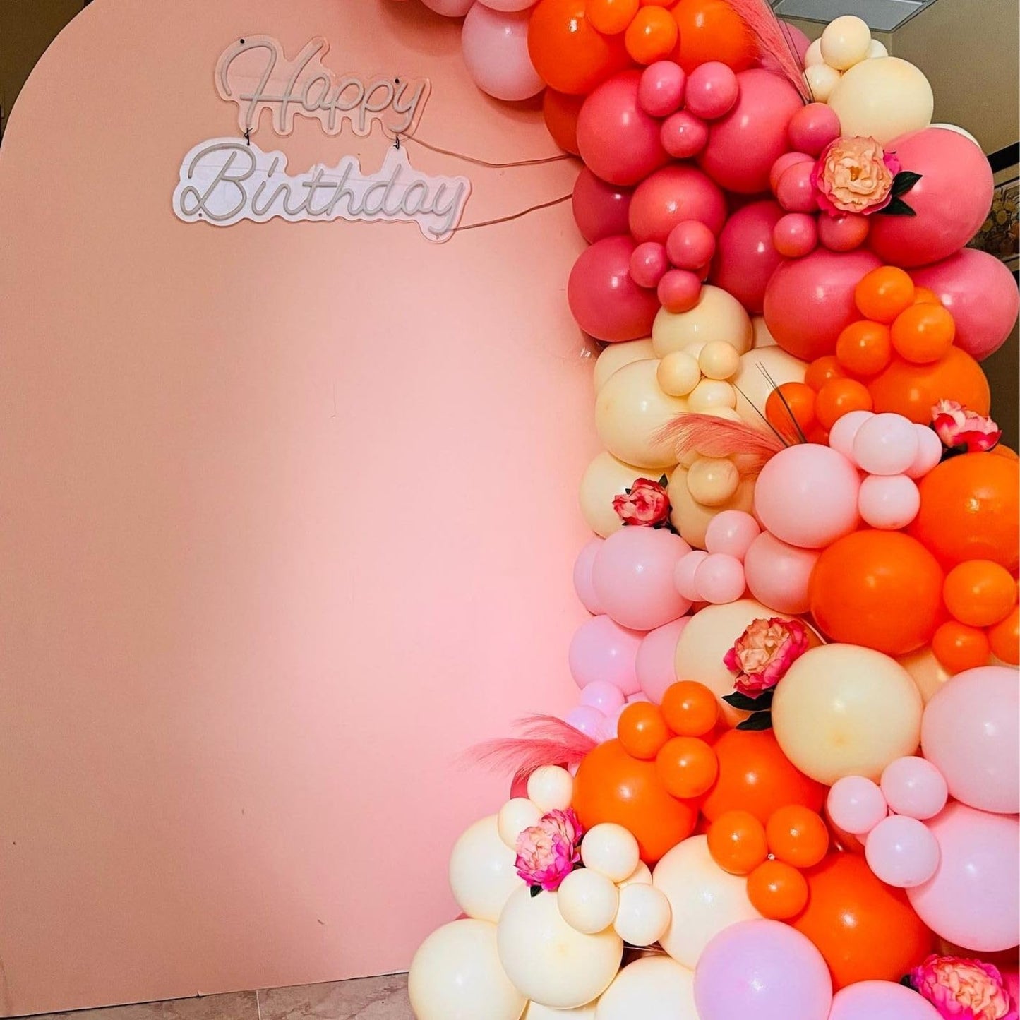 Paready Pink And Orange Latex Balloons, 60 Pcs 12 Inch Hot Pink And Yellow Autumn Balloons For Birthday Baby Shower Thanksgiving