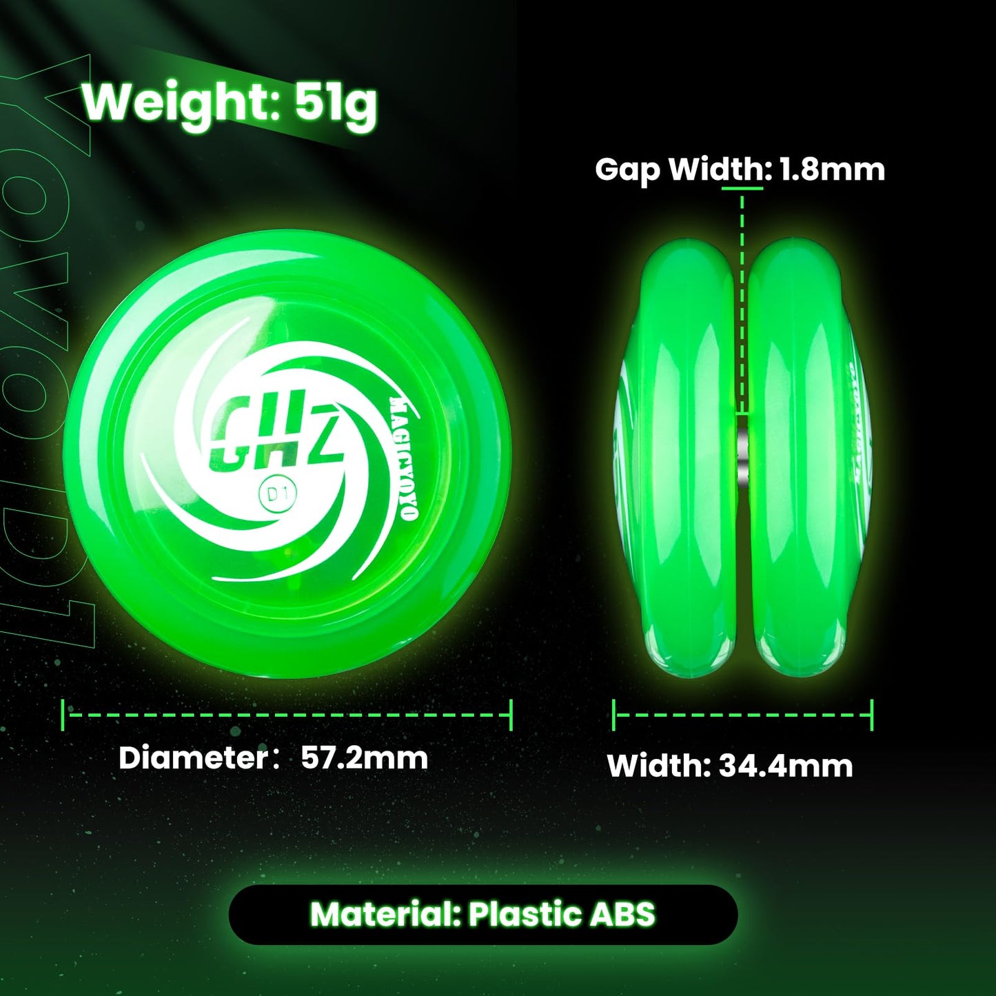 Magicyoyo D1 Ghz Looping Yoyo Glow In The Dark, Entry-Level Yoyo For Kids, Auto Return Yo-Yo For Beginner, Responsive Yo Yo For 2A Looping Trick, Kids Yoyos With 6 Yoyo Strings (Glow Green)