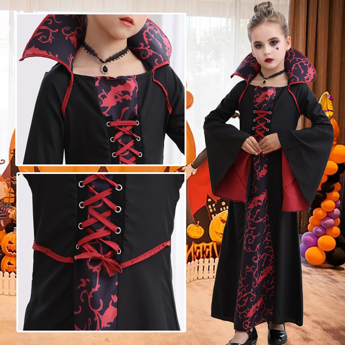 Itvti Vampire Costume For Girls Kid Halloween Carnival Fancy Black Dress For Cosplay, 4-5 Years(Tag 120)