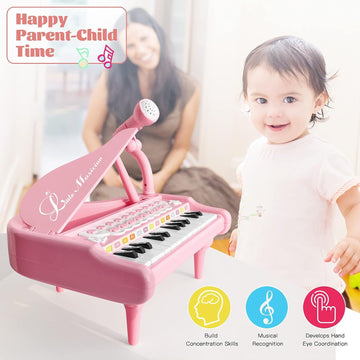 Love&Mini 24 Keys Pink Piano Keyboard Toy for Girls - Toddler Music Instrument with Microphone, Model LMLPP20190804A