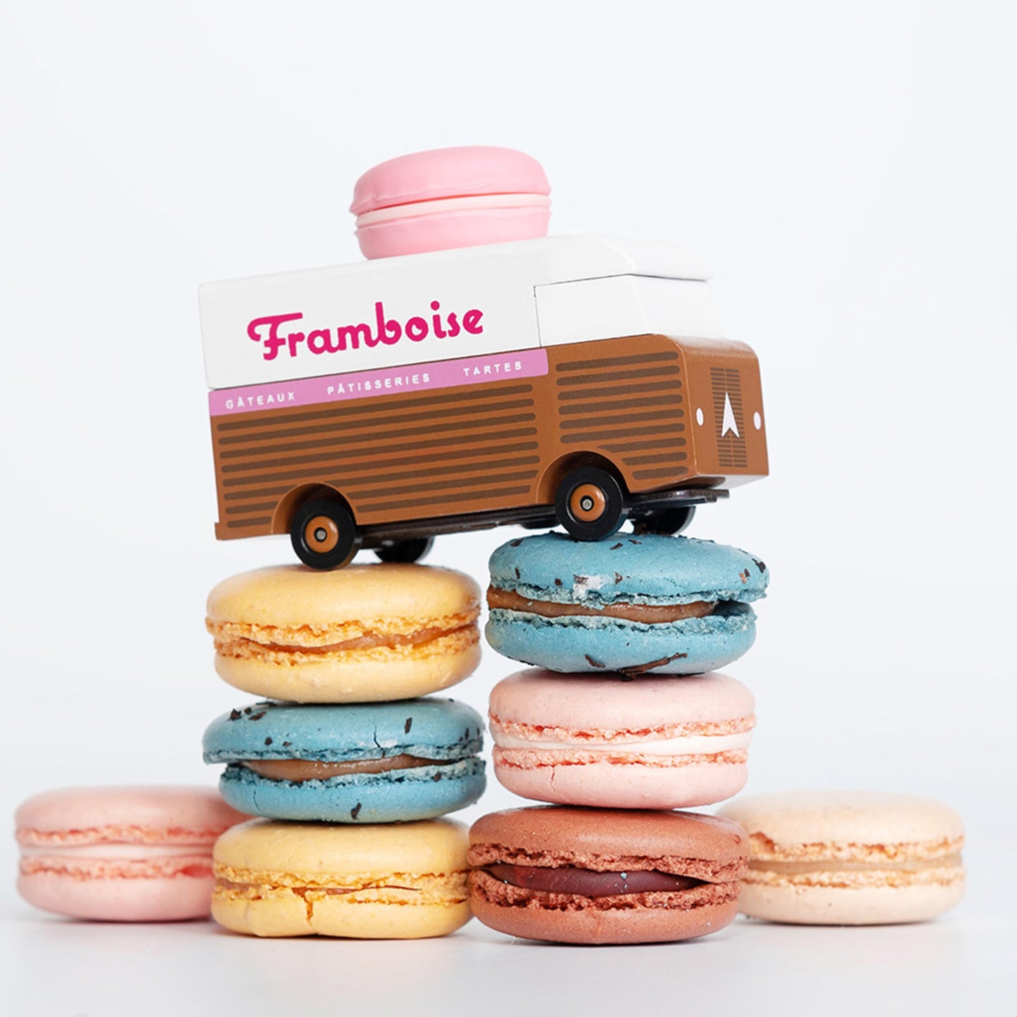 Candylab Toys CANDYCAR Wooden Food Truck Collection - Framboise Macaron Van enhanced Handcrafted Beech Wood Toy Car