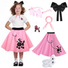 1950S Girls Poodle Skirt Dress Up Kit, Bobby Sock,Chiffon Scarf, 50S Costume Outfit For Kids Toddler (Pink, 7-10 Yrs)