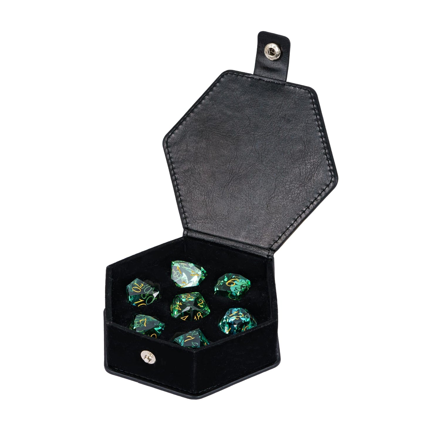 Udixi 7-Piece Glass Dice Set D&D, Multifaceted Diamond-Cut Glass Dnd Dice For Dungeons And Dragons Rpg Tabletop Games (Green And