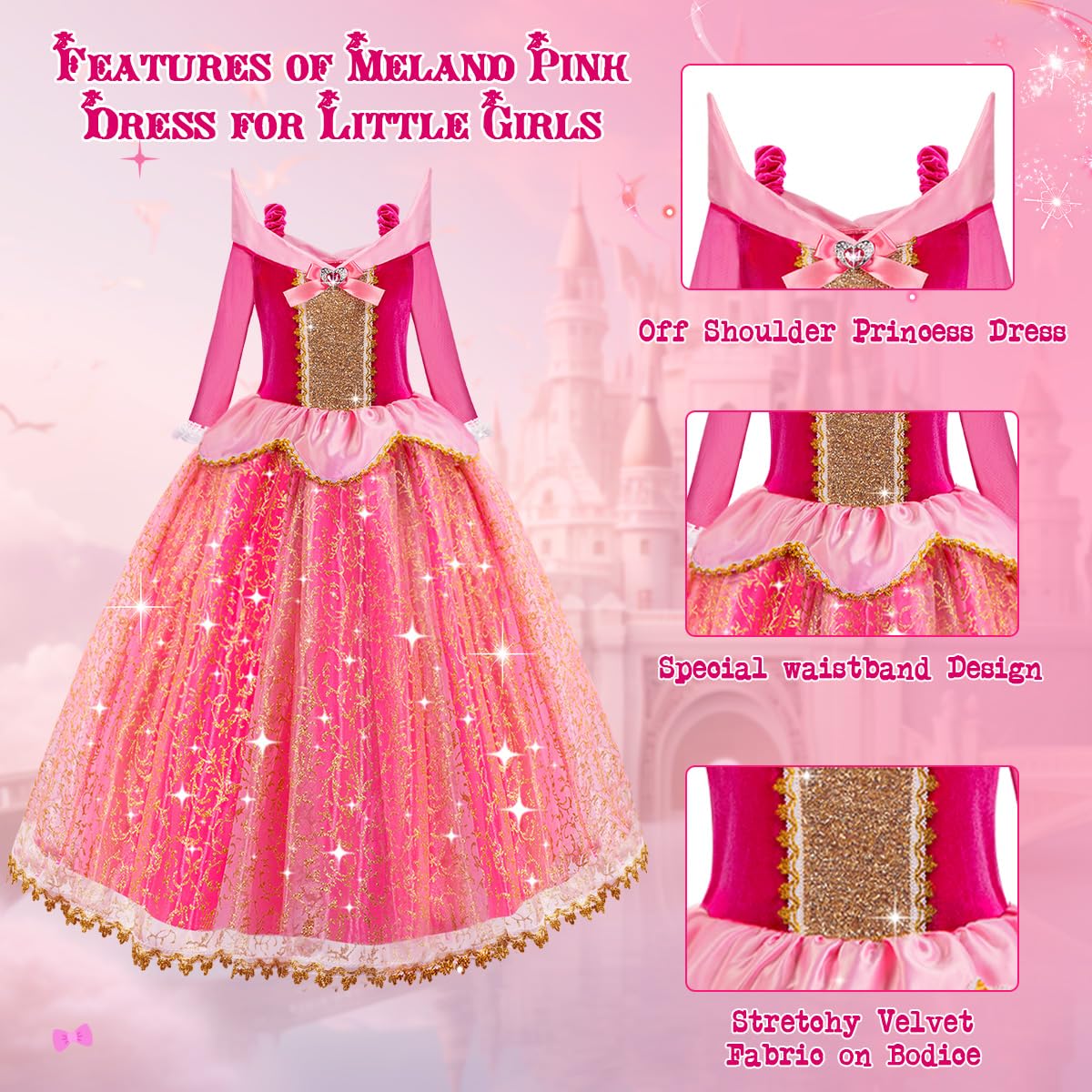 Meland Pink Princess Dress Up For Girls, Dress Up Clothes For Little Girls Pretend Play(Xl,9-10 Years)