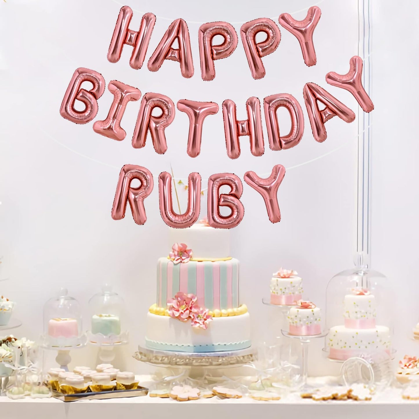 Toniful 65 Pcs 16 Inch Rose Gold Happy Birthday Balloons And 2 Sets A-Z Foil Letters Balloons Diy Personalized Phrase Banner For
