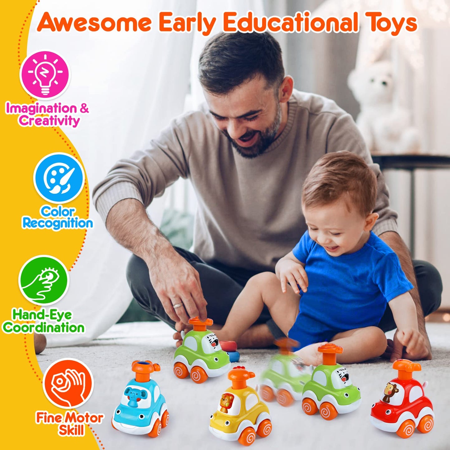 Cars Toys For 1 Year Old Boy Gifts Press And Go Cartoon Toys Cars For Toddlers 1-3 Baby Toys 12-18 Months Toddler Toys Age 1-2 O