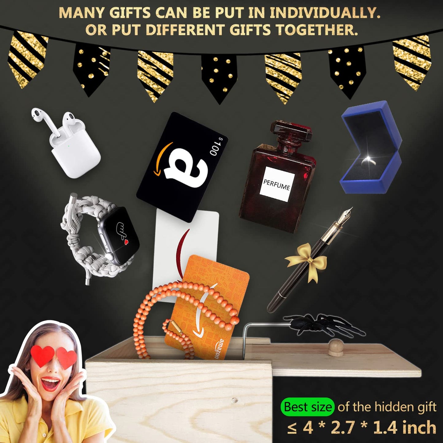 Giioasa Spider Prank Big Box,Wooden Surprise Box,Spider Money Surprise In A Box,Handmade Fun Practical Surprise Joke Boxes,Prank Stuff