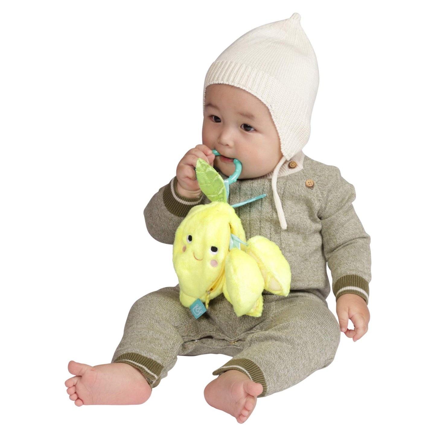 Manhattan Toy Mini-Apple Farm Lemon Baby Travel Toy With Rattle, Squeaker, Crinkle Fabric & Teether Clip-On Attachment