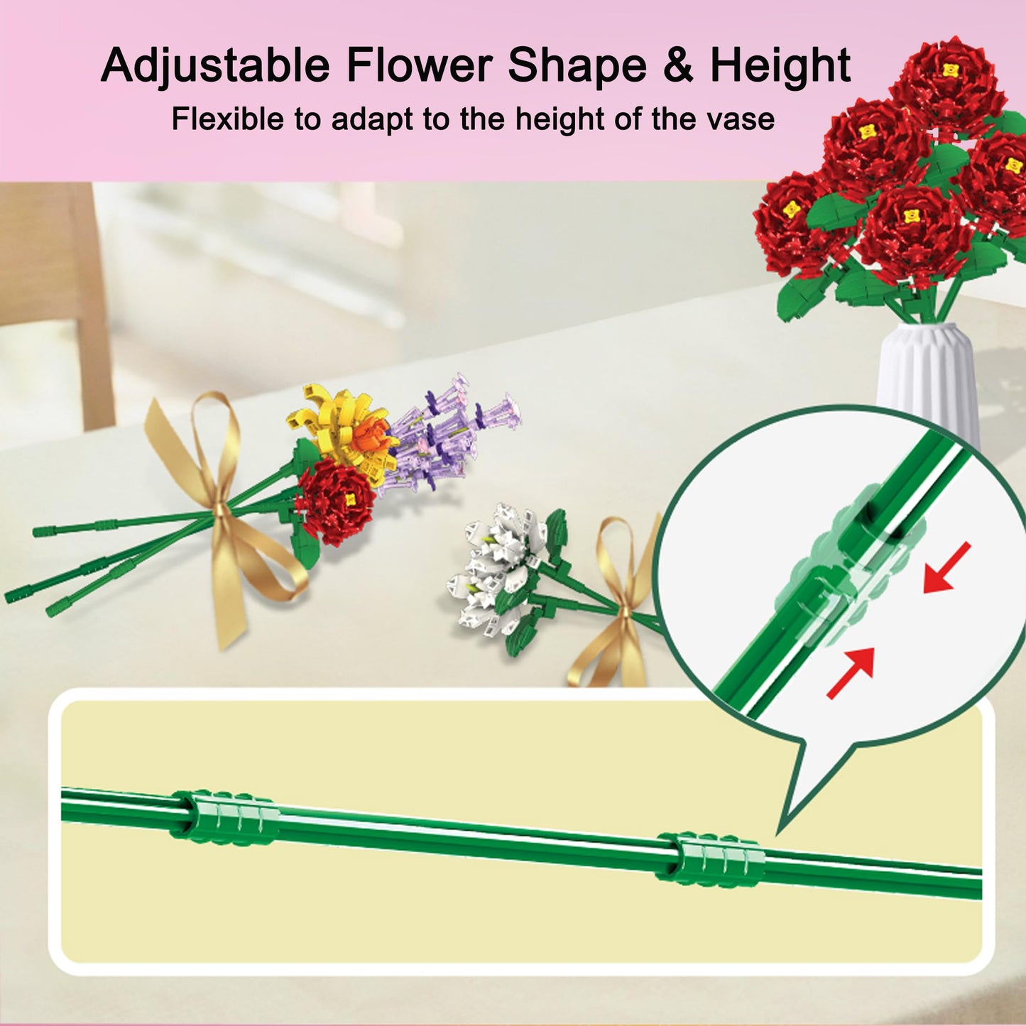 Emannon Flowers Bouquet Building Set, 12 Artificial Flowers 1064 Pcs Bricks Blocks Toy For Adults & Kids, Botanical Collection G