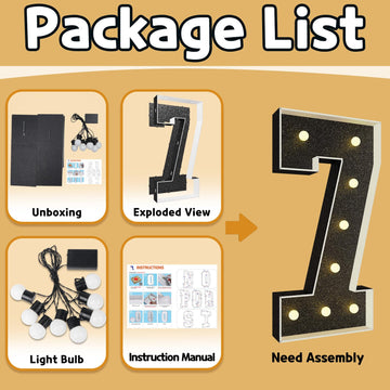 Imprsv Marquee Numbers Black 3Ft: Black Party Decor - Light Up Number 7 Large 3 Feet Tall - Birthday Decorations For Him Her 7Th
