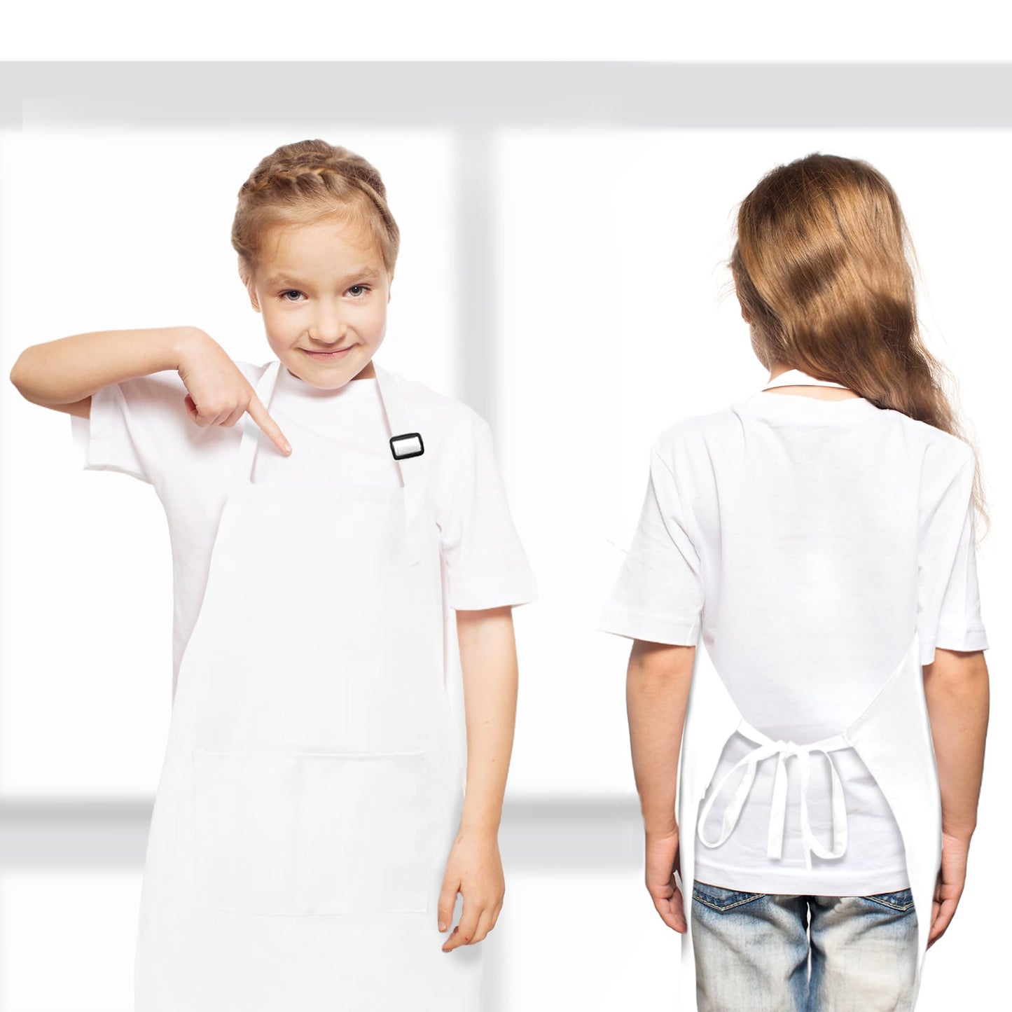 Meogety 2Pcs Kids Aprons Children Artists Aprons With Pockets Adjustable Chef Aprons For Cooking Kitchen Backing Painting