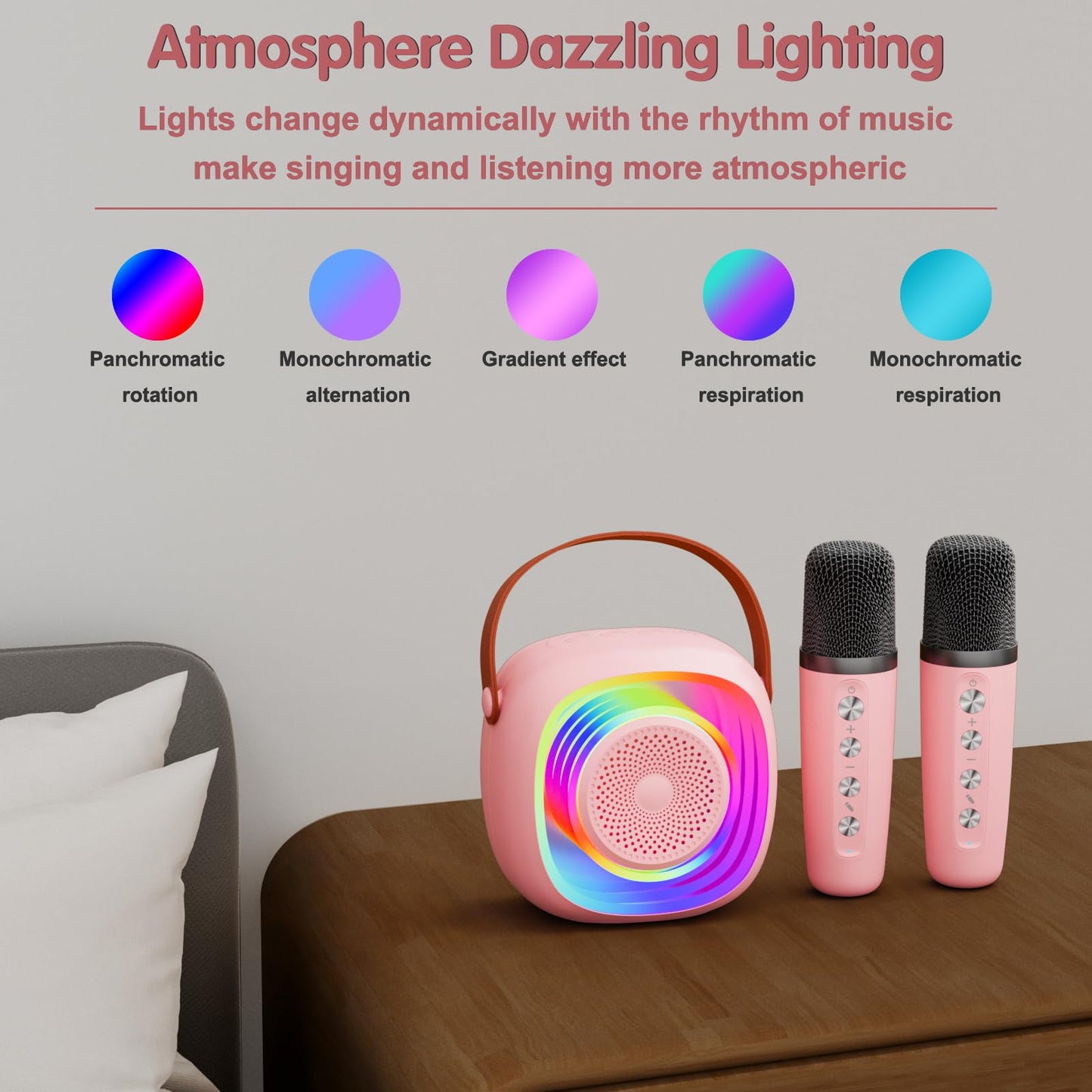 Karaoke Machine For Kids, Mini Portable Bluetooth Karaoke Speaker With 2 Wireless Microphones And Lights, Birthday Gifts For Gir