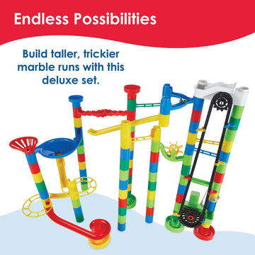 Mindware Marble Run 110 Piece Building Set With 82 Track Pieces, 15 Marbles And Motorized Elevator