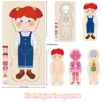 Moinkidz Wooden My Body Puzzle For Toddlers & Kids, Girls Montessori Anatomy Puzzle Kid Play Set, Preschool Game Learning Human